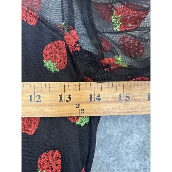 Hot Topic Strawberry Dress XS Black Red Glitter Coquette Pinup Novelty Retro - Picture 8 of 15